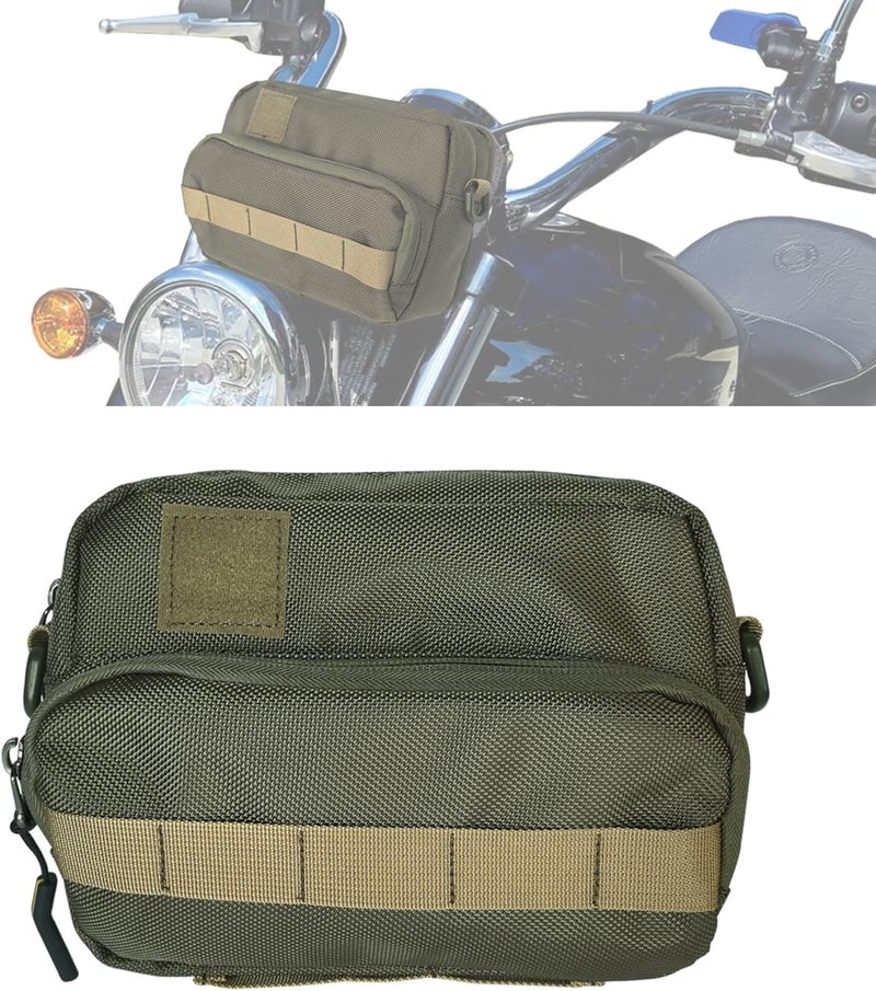 Vanlison Motorcycle Handlebar Bag Motorcycle Pouch Front Handle Bar Bag Storage Bag Forks Bag Saddle Bag Accessories Compatible with Cruiser Softail Dyna Sportsters Dirt Bike Green - Image 1